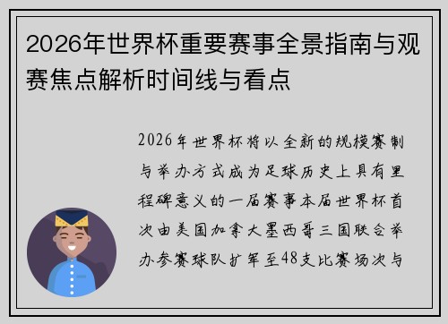 2026年世界杯重要赛事全景指南与观赛焦点解析时间线与看点